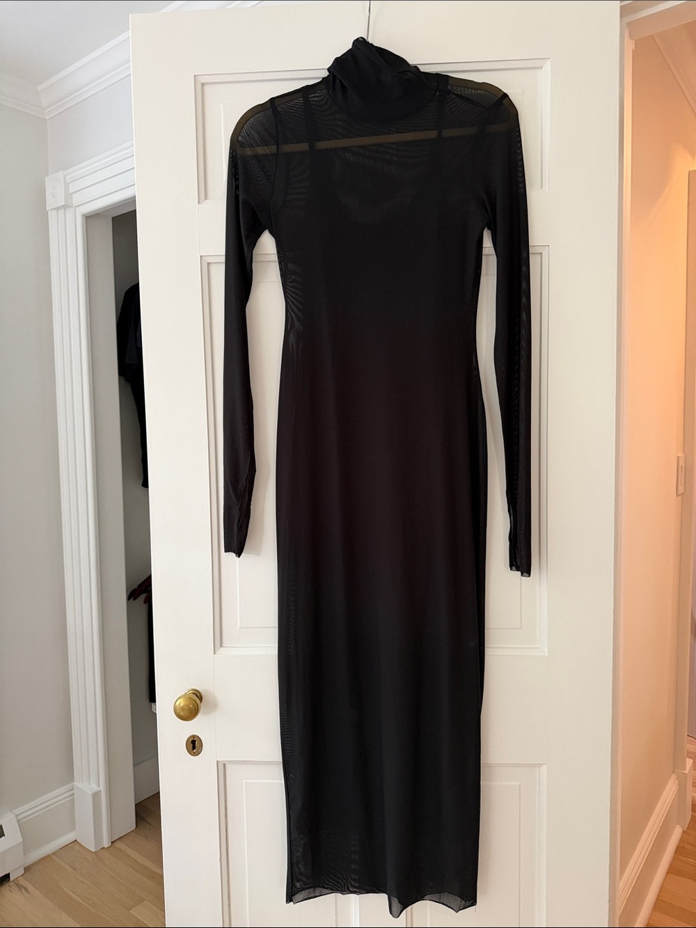 AFRM Black Long Sleeve Mesh Turtleneck Dress